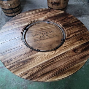 Whiskey Barrel Table TOP ONLY with Center Glass Inlay and Mounting Brackets, Free Shipping - Made in the USA!