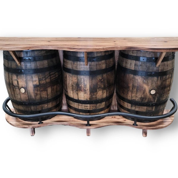 Whiskey Barrel Bar, Burnt Hickory Top, Man Cave Furniture