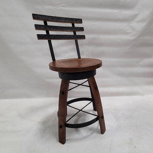 Whiskey Barrel Stave Bar Stool with Wooden Swivel Seat and Back, FREE SHIPPING - Made in the USA!!