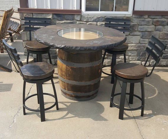 Whiskey Barrel Table With Concrete Top And 4 Chairs With Etsy