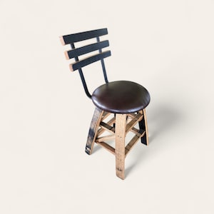 Whiskey Stave Bar Stools with Cushioned Swivel Seats and Backs (Brown or Black Cushions) - Free Shipping!