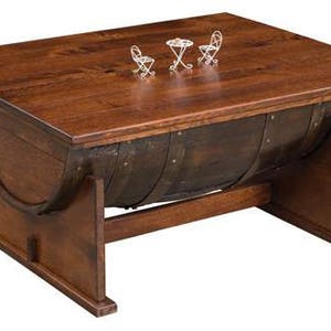 Whiskey Barrel Coffee Table, Lift Top, No Assembly Required image 2