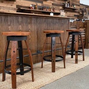 Whiskey Barrel Stave Bar Stool with Wooden Swivel Seat, FREE SHIPPING - Made in the USA!!