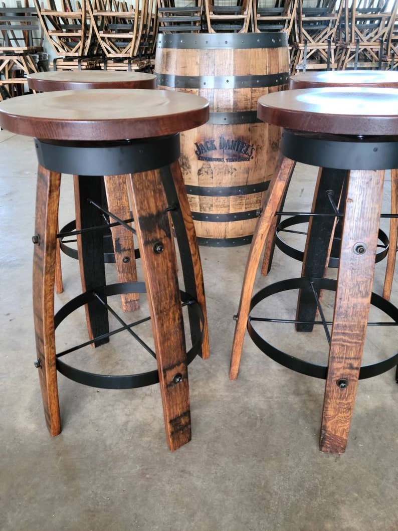 Whiskey Barrel Stave Bar Stool with Wooden Swivel Seat FREE Etsy