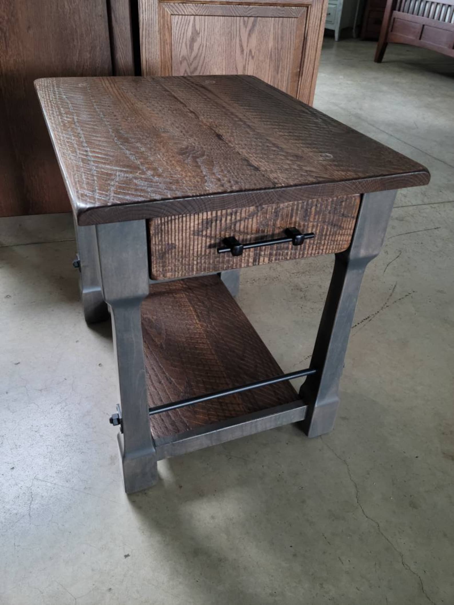 Rough Sawn White Oak End Table With Drawer and Shelf Hand Etsy