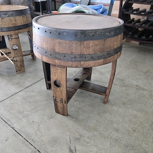 Whiskey Barrel End Table with Stave Legs Made with Authentic Barrel Staves, Free Shipping