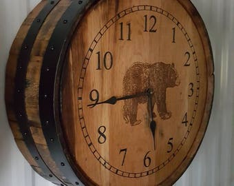 Whiskey Barrel Clock (bear)