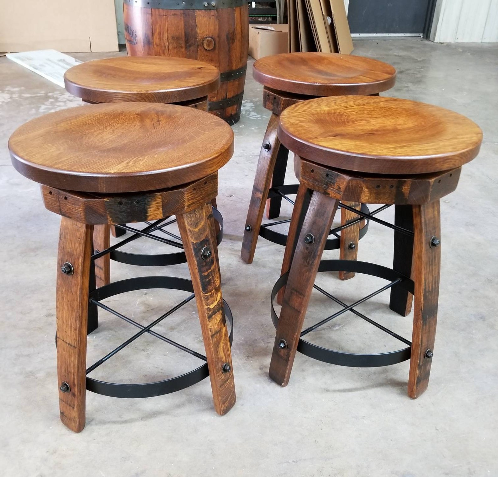 Whiskey Barrel Stave Bar Stool with Wooden Swivel Seat FREE Etsy