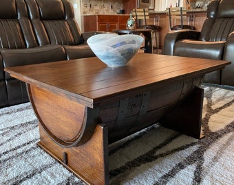 Whiskey Barrel Coffee Table, Lift Top, No Assembly Required