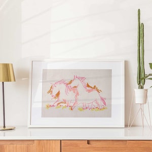 Póster de bocetos de caballos / Arte mural colorido / Impresión artística de pintura rosa / Impresión digital imprimible