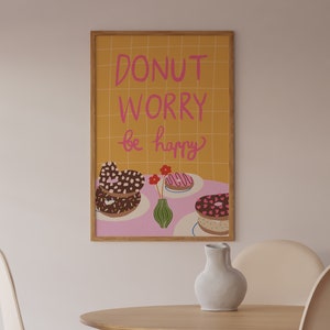 Póster &quot;No te preocupes, sé feliz&quot;: Arte tipográfico motivacional y colorido (descarga digital)