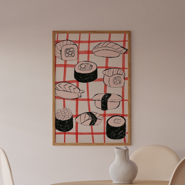Sushi Variants Wall Art, Colorful Wall Art, Japanese Food Illustration, Printable Art, Kitchen Art Print, Food Poster