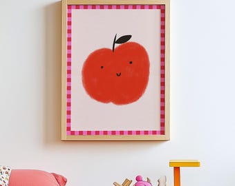 Trendy Apple Print, Eclectic Nursery Wall Art, Fruit Kids Room Decor, Retro Wall Art, Quirky Wall, Nursery Art, Cottage Core Decor