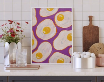 Sunny Side Up Egg Wall Art, Colorful Wall Art, Fried Egg Illustration, Printable Art, Kitchen Art Print, Food Poster