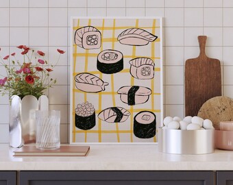 Sushi Variants Wall Art, Colorful Wall Art, Japanese Food Illustration, Printable Art, Kitchen Art Print, Food Poster