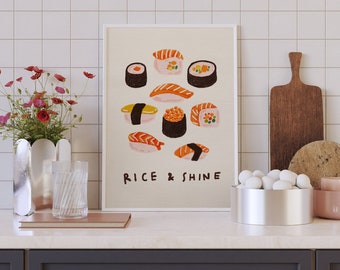 Sushi Variants Wall Art, Colorful Wall Art, Japanese Food Illustration, Printable Art, Kitchen Art Print, Food Poster