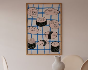 Sushi Variants Wall Art, Colorful Wall Art, Japanese Food Illustration, Printable Art, Kitchen Art Print, Food Poster
