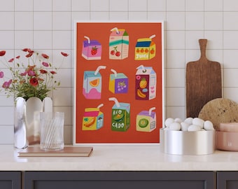 Juice Box Illustration Poster: Colorful Kitchen Art (Digital Download)