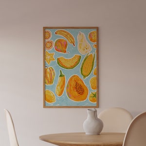 Yellow Fruits and Vegetables Illustration, Colorful Wall Art, Still Life Illustration, Printable Art, Kitchen Art Print
