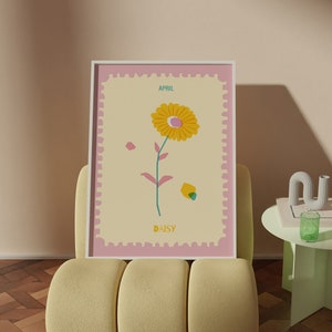 Gänseblümchen Blume Art Print, Bunte April Geburt Monat Poster Wandkunst, Kinderzimmer Zimmer Dekor, Geschenk für Sie, Muttertag druckbare Kunst