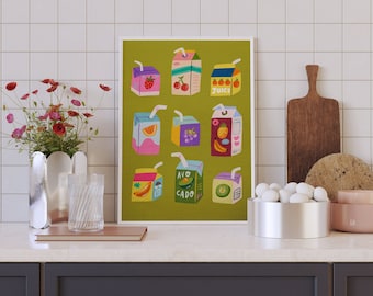 Juice Box Illustration Poster: Colorful Kitchen Art (Digital Download)