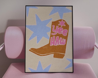 Yeehaw Printable Wall Art: Colorful Cowboy Boot Western Dopamine Decor (Digital Download)