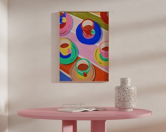 Espresso Illustration, Colorful Wall Art, Bright Art Illustration, Download Printable Art, Kitchen Art Print, Coffee Poster