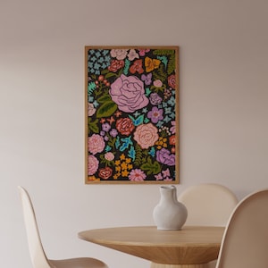 Assorted Flowers Wall Art, Colorful Wall Art, Abstract Wall Art, Gouache Acrylic Painting, and Printable Art.