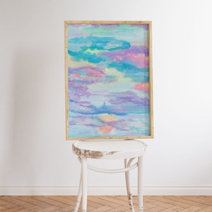 Printable Wall Art, Colorful Rainbow Cloud Printable Art, Oil Pastel Gouache Painting, Candy Colors Soft Pastels Print, Scenery Wall Art