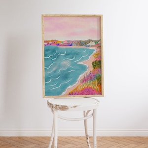 Seascape Watercolor Painting | Colorful Beach Wall Art | Summer Bright Vibrant Print | Printable Digital