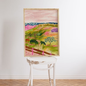 Swiss Village Watercolor Painting: Vibrant Summer Print (Digital Download)