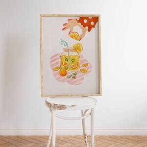 Arte mural con ilustraciones de bebidas, arte mural colorido, arte mural de comida, arte acrílico, arte imprimible, sala de estar, impresión artística de cocina, impresión de limonada