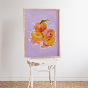 Food Illustration Wall Art, Colorful Wall Art, Fruit Wall Art, Acrylic Art, Printable Art, Dining Room, Kitchen Art Print, Peach Print image 1