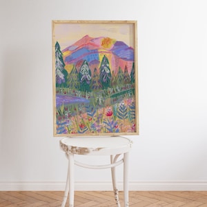 Abstrakter Berg Wand, Kunst, bunte Wandkunst, abstrakte Wandkunst, Acrylkunst, druckbare Kunst, Wohnzimmer Druck, Landschaft Kunstdruck