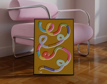 Colorful Swirl Geometric Wall Art, Colorful Swirl Squiggle Printable Art, Colorful Living Room Print, Geometric Art Print