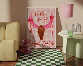 Girly Bull Skull Art Print, Coquette Southern Home Decor (Digital Download)