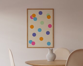 Colorful Dots Wall Art, Polkadots Printable Art, Modern Contemporary Colorful Living Room Print, Geometric Art Print