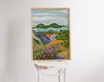 Sumba Mountain Park Painting | Colorful Scenery Wall Art | Summer Bright Vibrant Print | Printable Digital