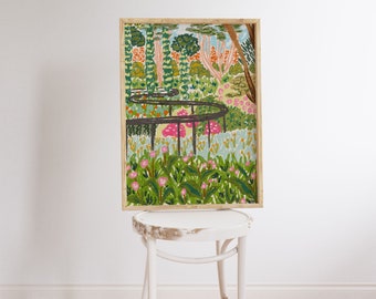 Forest In Batu Malang Indonesia Oil Pastel Painting | East Java Scenery Wall Art | Summer Bright Vibrant Print | Printable Digital