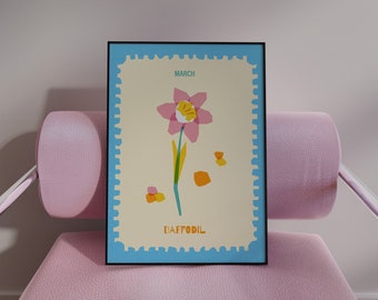 Impressão artística de flor de narciso: decoração do mês de nascimento de março (download digital)
