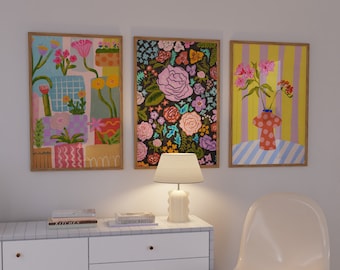 Colorful Floral Print Set: Eclectic Gallery Wall Art (Digital Download)