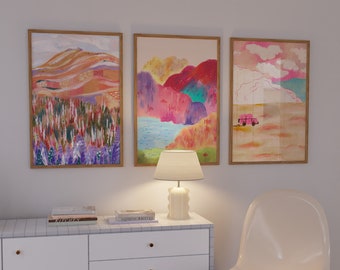 Colorful Scenery Print Set: Eclectic Gallery Wall Art (Digital Download)