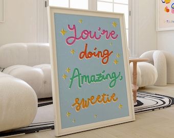 Colorful Wall Art | You Are Amazing Poster | Girls Room Decor | Motivational Quotes Typography | Self Love Print | Printable Digital