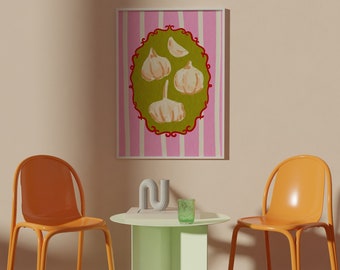 Hand Drawn Garlic Kitchen Print: Colorful Food Wall Art (Digital Download)