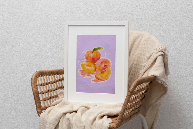 Food Illustration Wall Art, Colorful Wall Art, Fruit Wall Art, Acrylic Art, Printable Art, Dining Room, Kitchen Art Print, Peach Print image 8