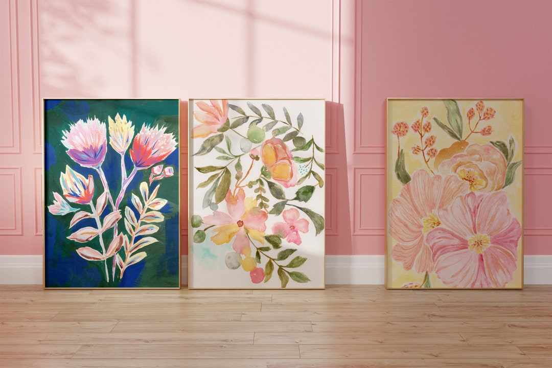 Set of 3 Prints, 3 Piece Wall Art, Dopamine Decor Floral Wall Art ...