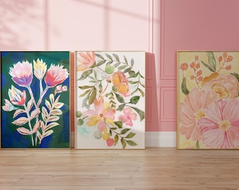 Colorful Floral Print Set: Eclectic Gallery Wall Art (Digital Download)