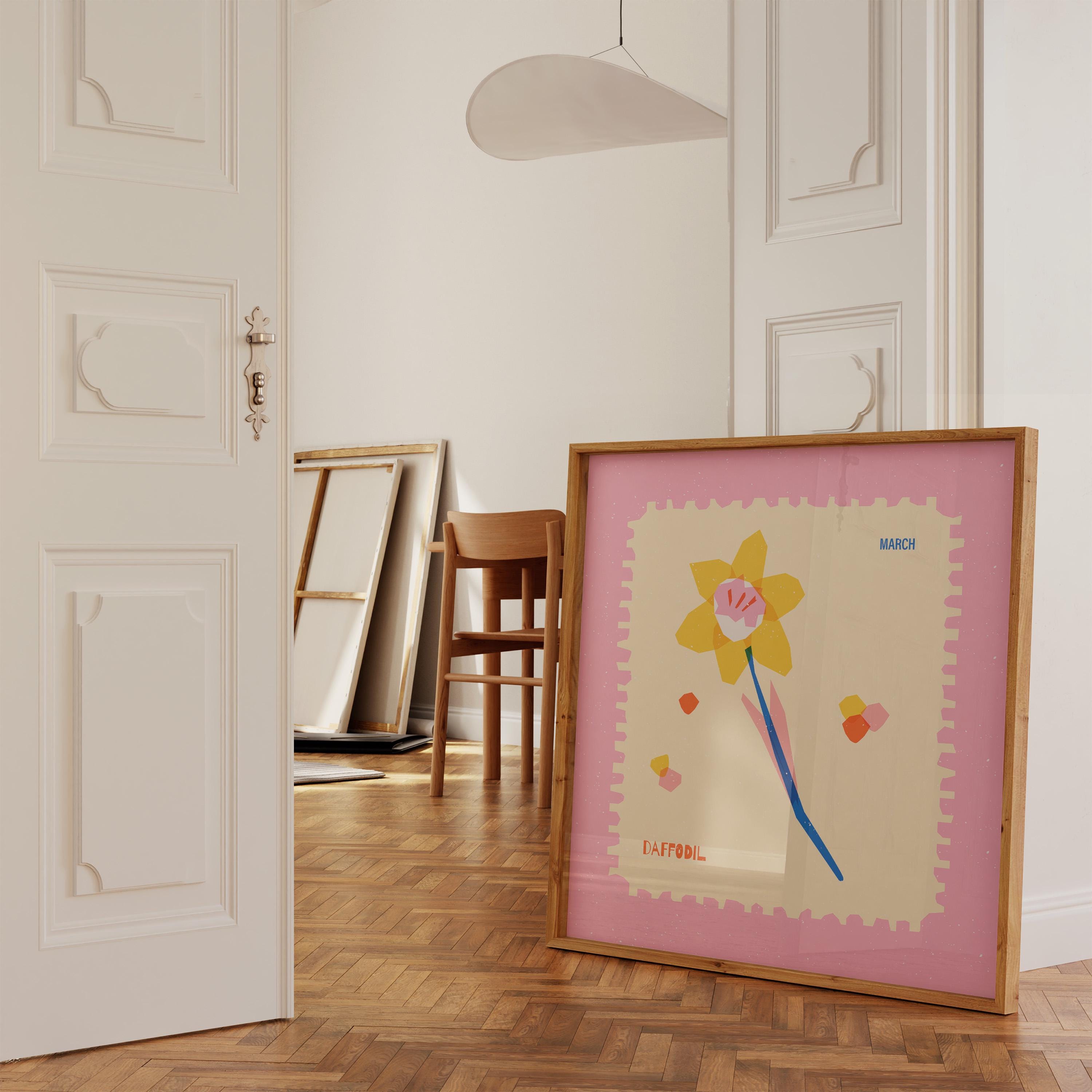 Daffodil Flower Art Print, Colorful March Birth Month Poster Wall Art, Nursery Room Decor, Gift for Her, Mother's Day Printable