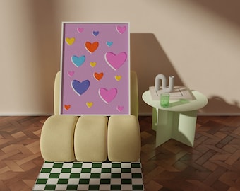 Colorful Hearts Wall Art: Abstract Geometric Print (Digital Download)