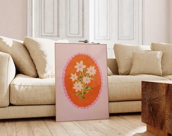 Wildflower in Frame Wall Art, Colorful Wall Art, Oil Pastel Drawing, Printable Art, Living Room Print, Flower Art Print